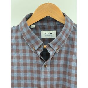 Twillory Shirt Button Down Flannel Untuckable Men Size XL Brown‎ Blue Gray Plaid